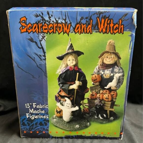 Halloween Fall Decor Witch & Scarecrow 13” Fabric Mache Figures w/ original box - Picture 8 of 9